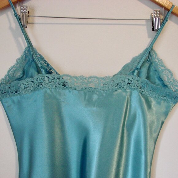 La Vie En Rose Satin Lace Camisole Turquoise Blue Green Babydoll Medium Large - Picture 10 of 11